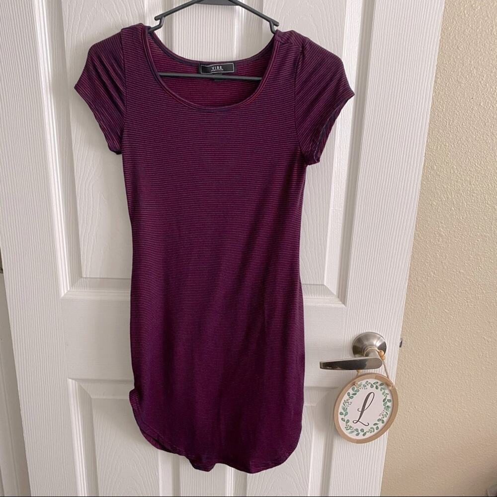 VIBE Sportswear Striped T-Shirt Mini Dress Women's Size Small Dark Red & Blue